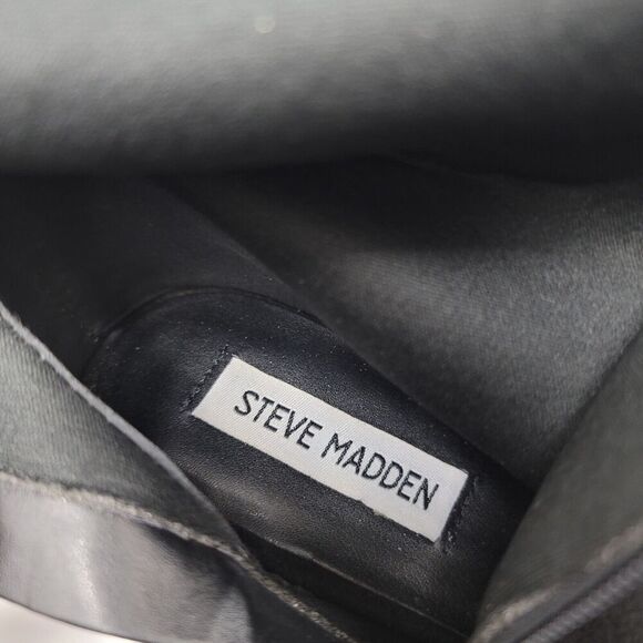 Steve Madden Lesha Suede Thigh High Open Toe Tall Heeled Fringe Boot Black Sz 9M - Picture 10 of 13